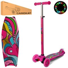 Фото товару Самокат триколісний для дівчинки, MAXI - колеса, що світяться, колір малиновий, iTrike JR 3-055-P