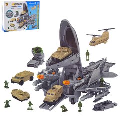 Игровой набор - военный грузовой самолет с армейскими машинками, танком и вертолетом,  P941-A
