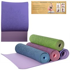 Коврики для йоги - фото Коврик (каремат, йогомат) для йоги TPE, двухцветный с рисунком - 6 мм