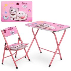 Набір дитячої складних меблів для дівчаток - кошенята на рожевому тлі