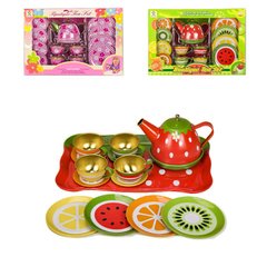 Игрушечная посудка    - фото Набор металлической игрушечной посуды - чайный сервиз (с фруктами или цветами)