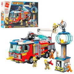 Конструктор Пожарный - здание, пожарная машина, пожарные спасатели, 647 деталей, копия лего Qman 2809