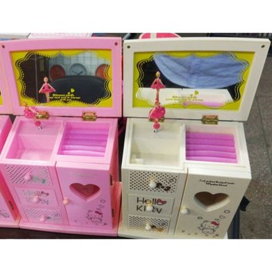Детская Большая Шкатулка музыкальная комодик с зеркалом и балериной, розовая Hello Kitty Китти, 6075,  6075