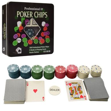 Набор для игры в покер (маленький), железная коробка, PR25520-2