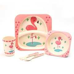 Фото товара - Набор посуды - бамбуковая посуда для детей - фламинго,  2770-20