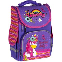 Фото товара - Ранец (школьный ортопедический рюкзак) - для девочки - с единорогом и цветочком, Space 988801