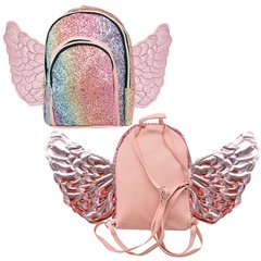 Рюкзак для дівчинки, блискучий матеріал, з крилами