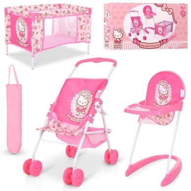 Фото товара - Игровой набор для Пупса с коляской, стульчиком, манежем, Hello Kitty, D-98282,  D-98282