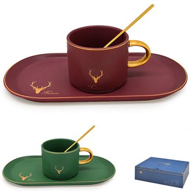 Кофейная чашка и блюдцем и изображением оленя, TL00010,  TL00010