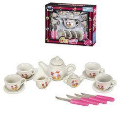 Іграшковий посуд  - фото Іграшковий фарфоровий чайний сервіз - 4 персони, з блюдцями, цукорницею і глечик для молока