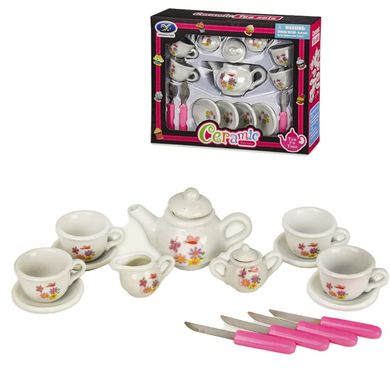Фото товару Іграшковий фарфоровий чайний сервіз - 4 персони, з блюдцями, цукорницею і глечик для молока,  868-E33