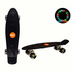 Фото товара - Пластиковый скейт, детский, монотонный черный цвет, светятся колеса, длина 56 см, Extreme motion SC20426