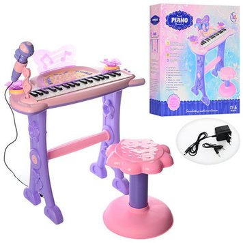6613 - Дитячий музичний центр Синтезатор 37 клавіш, на ніжках, стільчик, мікрофон, світло