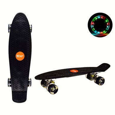 Пластиковий скейт, дитячий, монотонний чорний колір, світяться колеса, довжина 56 см - Extreme motion SC20426