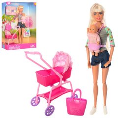 Кукла с ребенком (с дочкой), пупс в слинге, аксессуары, коляска,  8380-BF