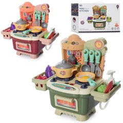Фото товара - Компактный набор с детской игрушечной кухни и набором посуды, в мойке льется вода , ТехноК  16859AB