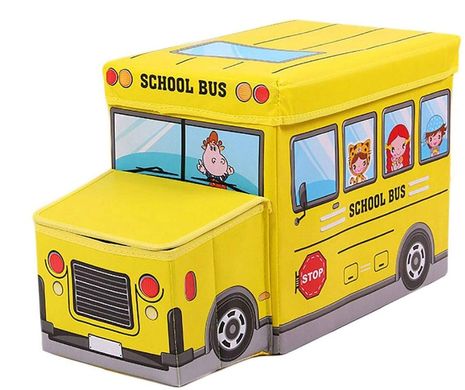 Корзина (органайзер) для игрушек - пуфик Школьный автобус (микс цветов) 2 в 1, BT-TB-0011
