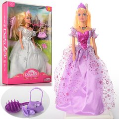 Фото товара - Кукла принцесса с диадемой, расческой в розовом или белом платье, на выбор, Defa 8239