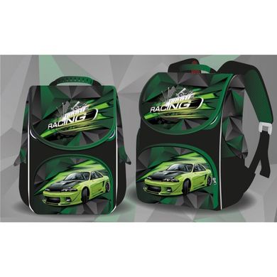 Фото товара - Ранец (рюкзак) - короб ортопедический для мальчика - Машина скорость, стильный черный с зеленым, Space 988782, Space 988782