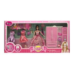 Кукла в наборе с мебелью и гардеробом - шкаф, платья, сумочки,  JX200-95