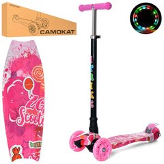 Самокат триколісний для дівчинки, MAXI - колеса, що світяться, рожевий фон, iTrike JR 3-055-3-WP4