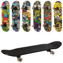 Скейт деревянный с алюминиевой подвеской, подшипник ABEC-7, и рисунком типа граффити, Profi 0355-2