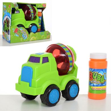 Фото товара - Игра с мыльными пузырями - Набор детских мыльных пузырей машина - бетономешалка, на батарейках, 012,  012