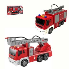 Пожарная машинка с подвижными элементами (выдвигается лестница), и помпой для брызгания водой, световые эффекты,  JS109-10