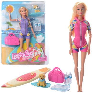 Кукла с собачкой и доской для серфинга, Defa 8471