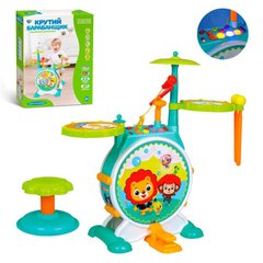 Музичні іграшки - фото Дитяча барабанна установка - зі стульчіком, музикою і мікрофоном