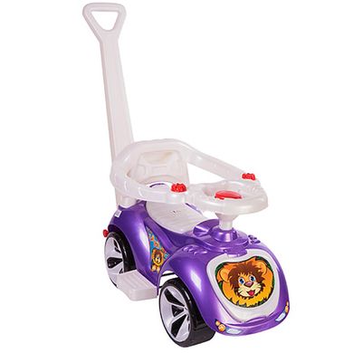 Каталка - машинка з батьківською ручкою, і обмежувачем для малюків, оздоблена клаксоном і тріскачкою, бузковий колір, Оріон 809 Vi