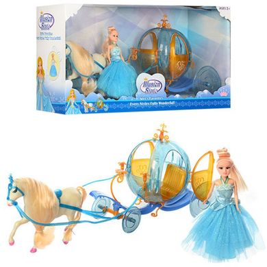 Подарочный набор Карета с лошадью и куклой голубая 41 см, кукла 14 см, 260A,  260A