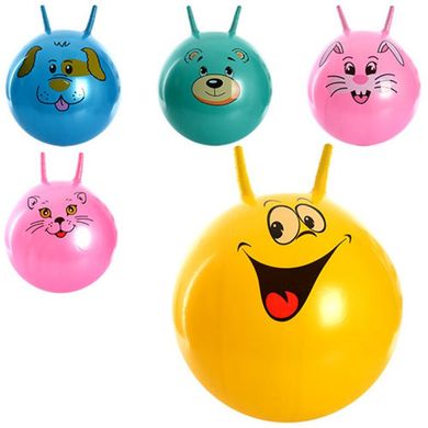 Фото товара - Детский Мяч для фитнеса 45 см, Фитбол с рожками, резина, 450 г, 5 цветов, в кульке, MS 0479,  0479