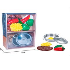 Игрушечная посудка    - фото Набор: игрушечный металлический сотейник с продуктами