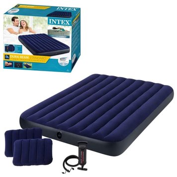 INTEX 64765 - Надувний велюровий матрац - з набором подушок і ручним насосом.