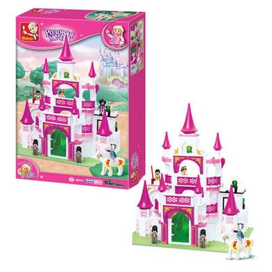 Конструктор типа лего для девочки Розовая мечта - Сказочный замок принцессы, фигурки, лошадь, SLUBAN 0151