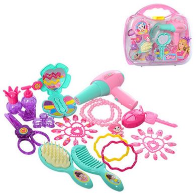 Детский игровой набор аксессуаров для девочки, фен, набор парикмахера, накладные ногти, брелок, M222-855