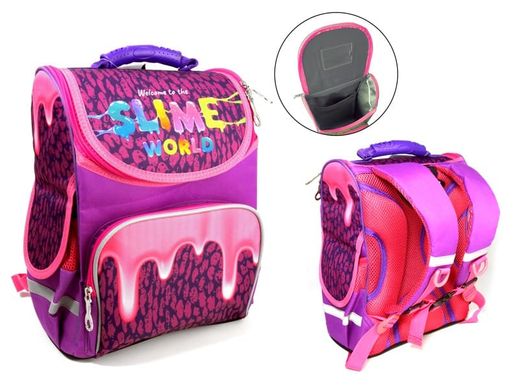 Ранец (школьный рюкзак на 1-3 класс) - для девочки - малиновый с надписью Slime,  988869