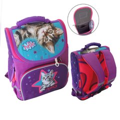 Фото товара - Ранец (школьный рюкзак на 1-3 класс) - для девочки - сиреневый с котенком,  988872