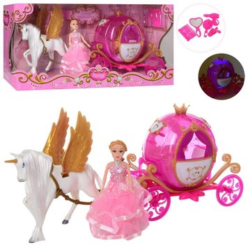 2202D - Подарунковий набір Лялька з каретою і єдинорогом з крилами в упряжці