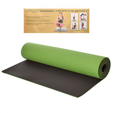 Фото товара - Коврик (каремат, йогомат) для йоги TPE, двухцветный - 6 мм,  MS 0613-1-GRB