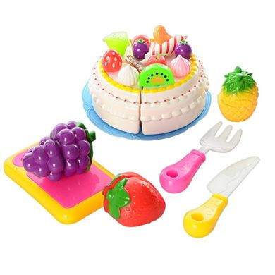 Фото товару Торт - іграшка зі шматочками на липучках, з набором фруктів + ножик,  170C1