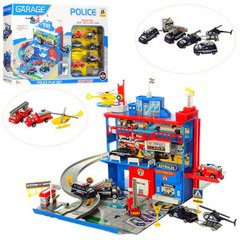 Игровой набор Гараж Полиция, полицейский участок 3 этажа, транспорт, машинки 9 шт, 566-14