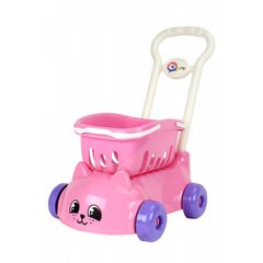 Игрушечные магазины, кассы  - фото Детская тележка с корзинкой в виде котика (розовый)