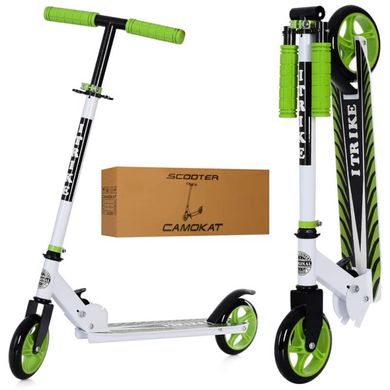 Фото товара - Самокат двухколесный для детей, полностью складывается рулевая стойка, цвет бело-зеленый, iTrike SR 2-005-WGR
