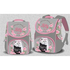 Ранец (рюкзак) - короб ортопедический для девочки - Модные коты, стильный серо-розовый, Space 988760, Space 988760