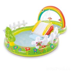 Фото товару Дитячий надувний розважальний центр з басейном та розпилювачем - веселка у саду, Besteway 57154