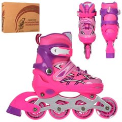 Роликовые коньки - фото Ролики раздвижные (31-34 размер), светящееся колесо, розовый цвет, для девочки