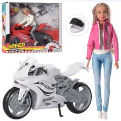 Фото товара - Шарнирная кукла на гоночном мотоцикле + шлем, Defa 8459