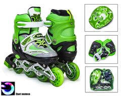 Роликовые коньки - фото Ролики (размер M) - зеленые | светятся колеса, шлем, защита, H m G 2